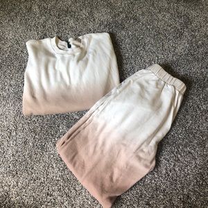 cream and mauve ombré matching sweatshirt/pants